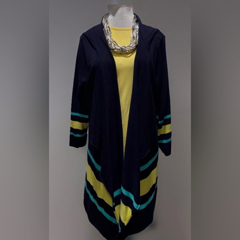Cyrus Woman Blue Turquoise Yellow Cardigan New NWT 1X $89